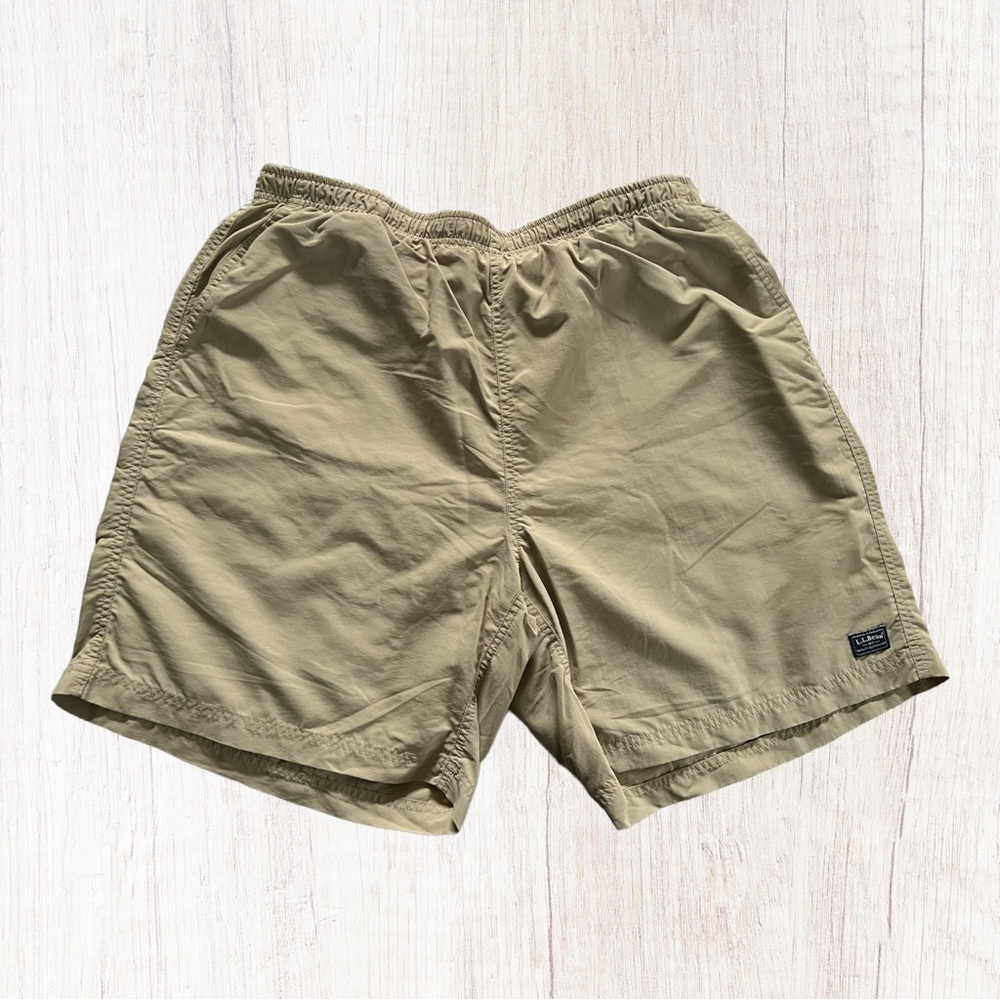 LL Bean Men’s Khaki Lined Drawstring Nylon Swim Trail Water Trunks Shorts Men XL
